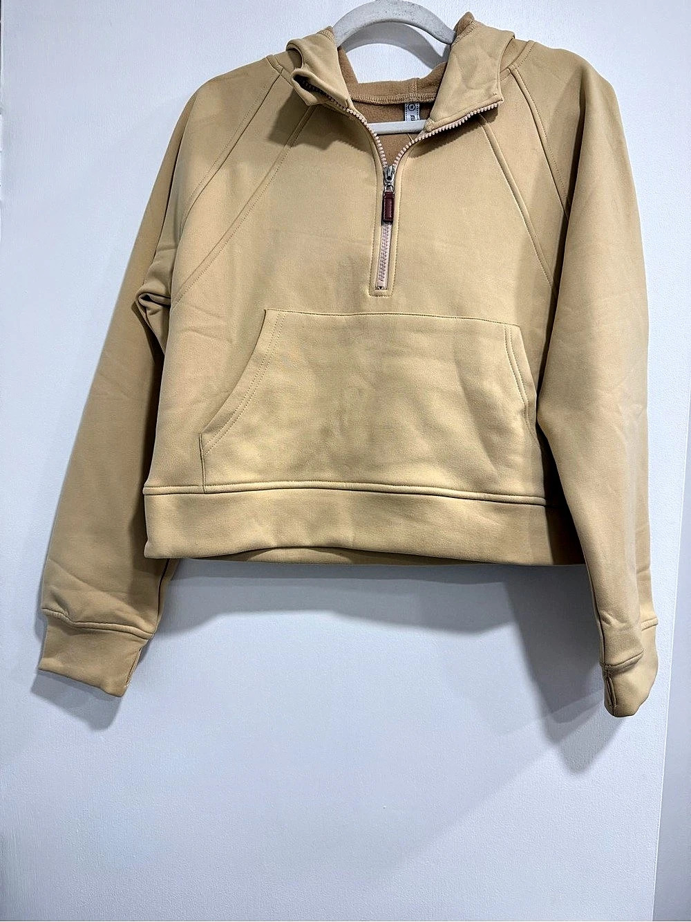 LASULULU Half-Zip Hooded Pullover in Brown Size Medium NWT
